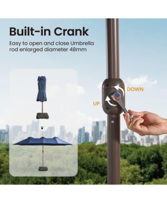 15ft Patio Umbrella with Base,12 Heavy Duty Ribs Large Outdoor Double-Sided Rectangle Umbrella with Crank Handle, Market Umbrella for Backyard