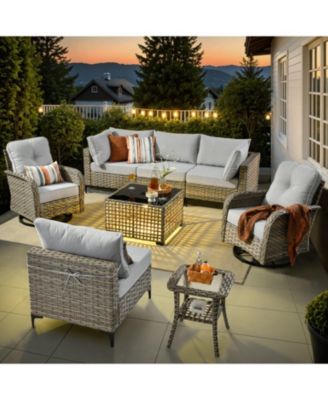 8-Piece Rattan Outdoor Patio Furniture Set with Sectional Sofa, Swivel Chairs, and Solar Coffee Table