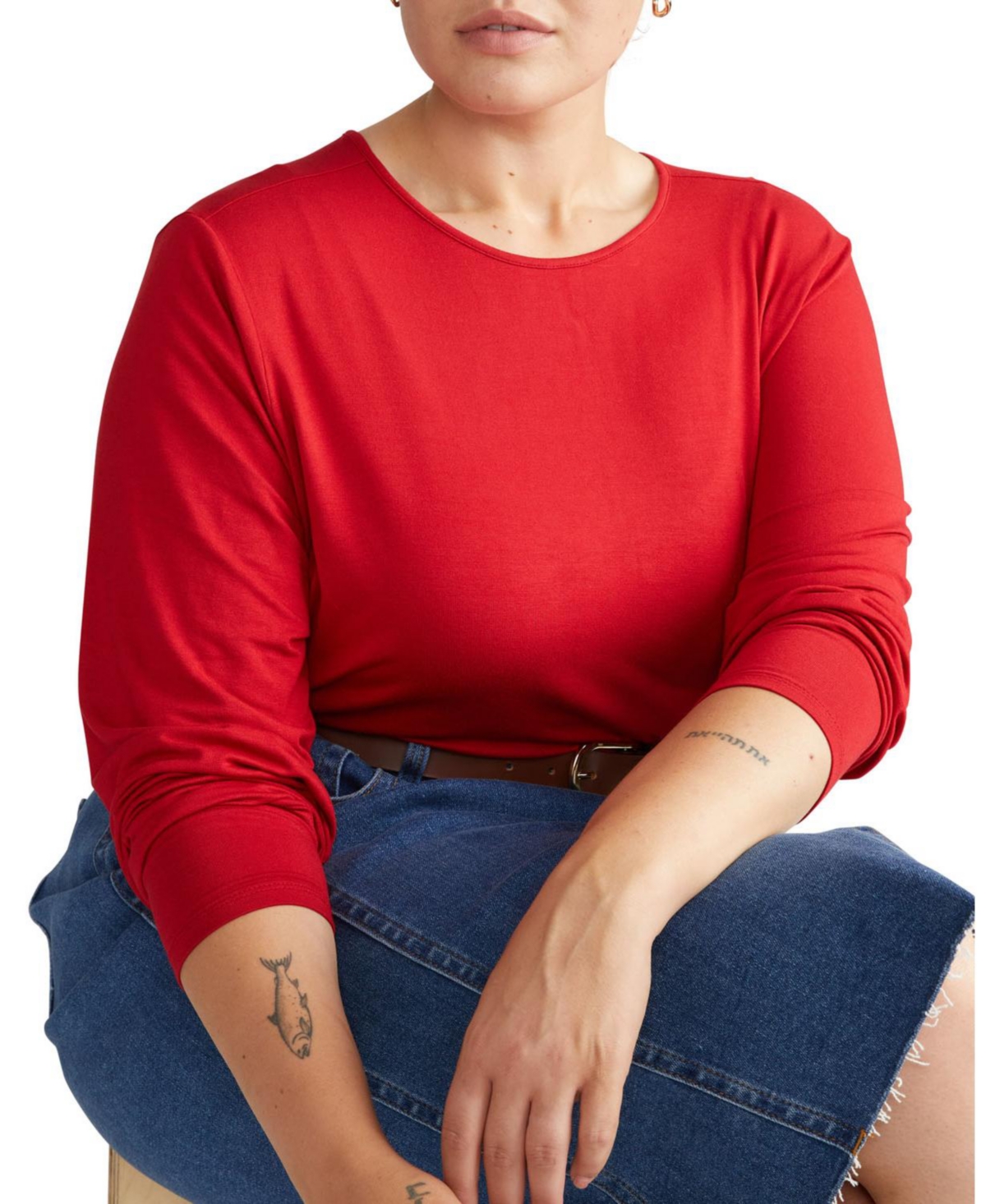 Plus Size Joan Liquid Jersey Long Sleeve Top - New york red