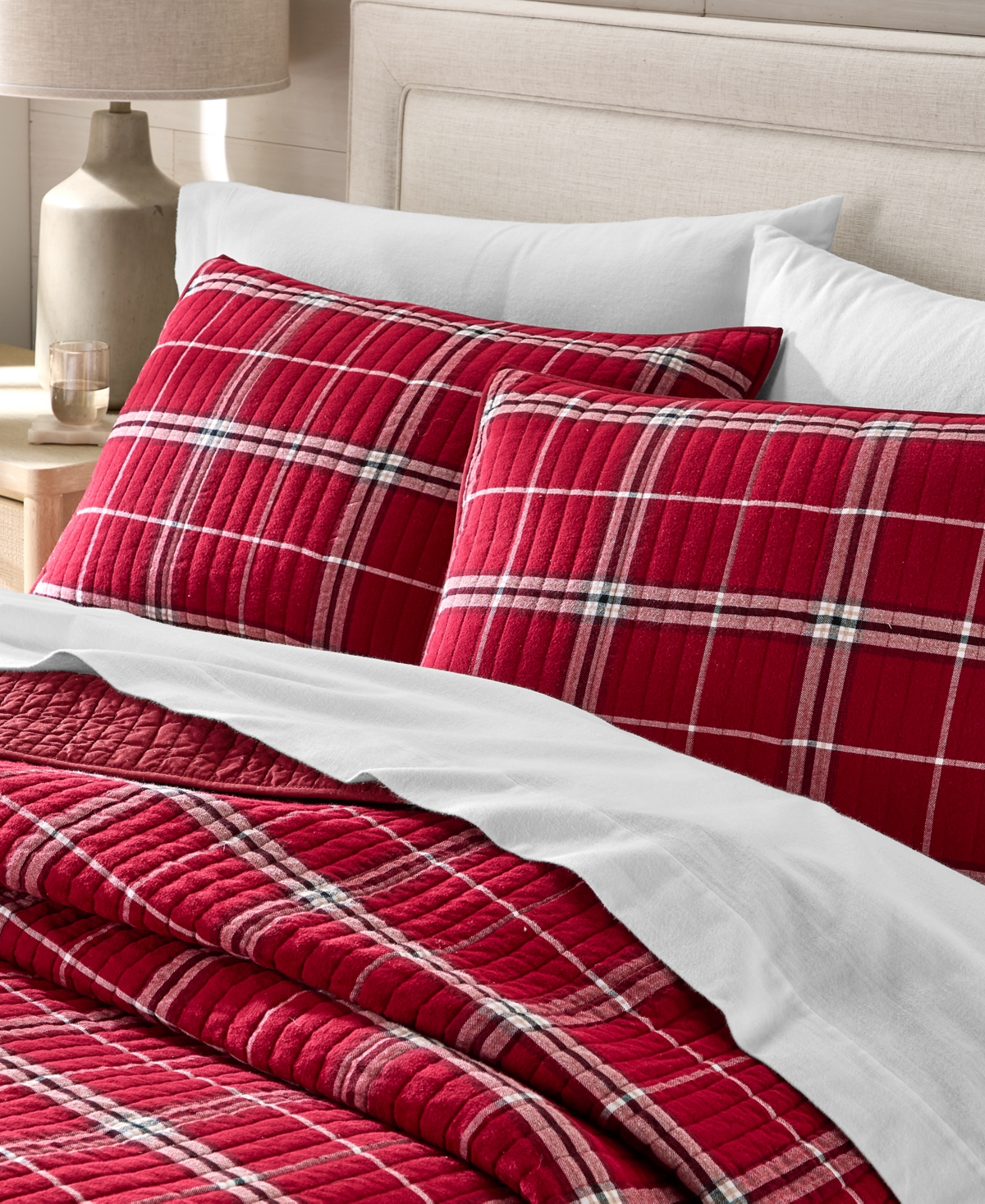 Charter Club Brushed Cotton Plaid 2-pc. Quilt Set, Twin, Macy's Exclusive In Red