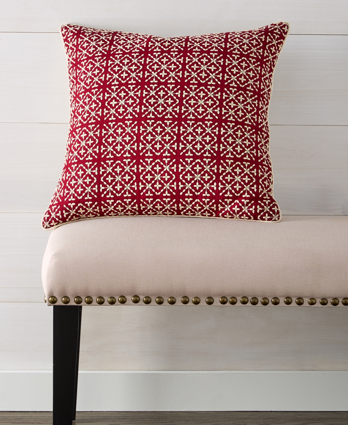 Charter Club Embroidered Tiles Decorative Pillow, 20" X 20", Exclusively At Macy's In Red