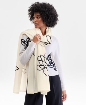 Charter Club - Women's 100% Cashmere Embroidered Floral Oversized Scarf