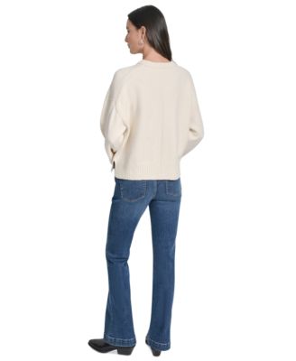 Women's Long Sleeve Bell Sleeve  Relaxed Crewneck Sweater