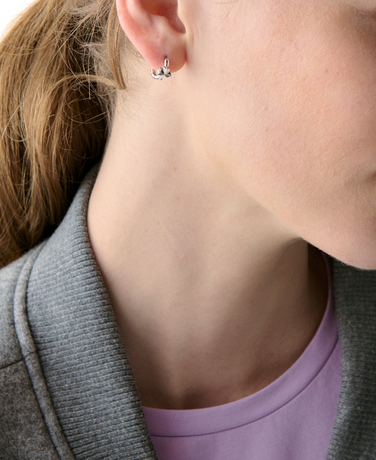 Kate Spade New York Spade Flower Huggie Hoop Earrings In Silver