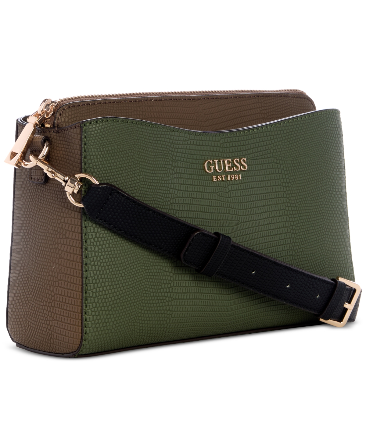 Guess Lyndi Small Triple Compartment Girlfriend Crossbody In Green