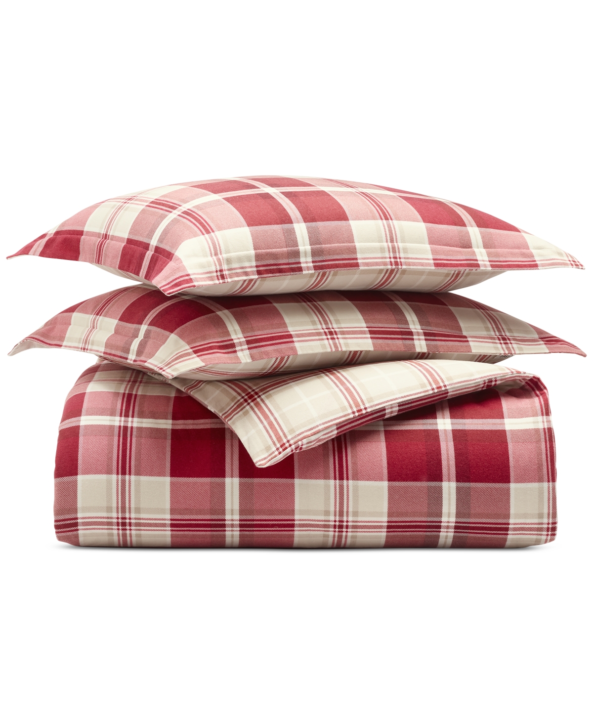 Charter Club Crimson Plaid Flannel 3-pc. Comforter Set, Full/queen, Macy's Exclusive In Red