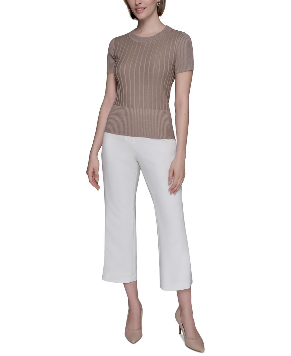 Karl Lagerfeld Women's Ribbed Short-sleeve Sweater In Multi