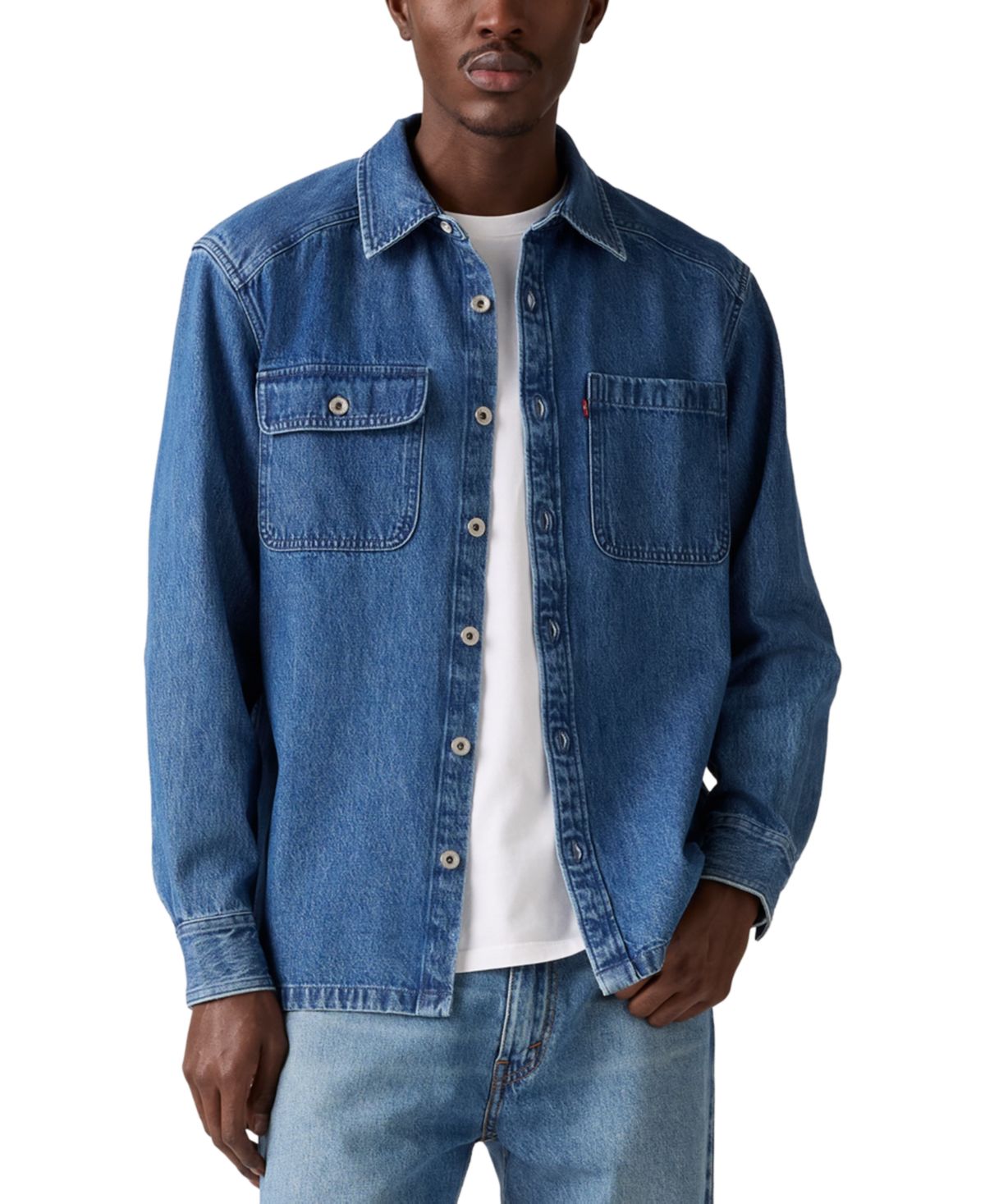 Мужская верхняя рубашка свободного покроя с длинным рукавом и пуговицами спереди