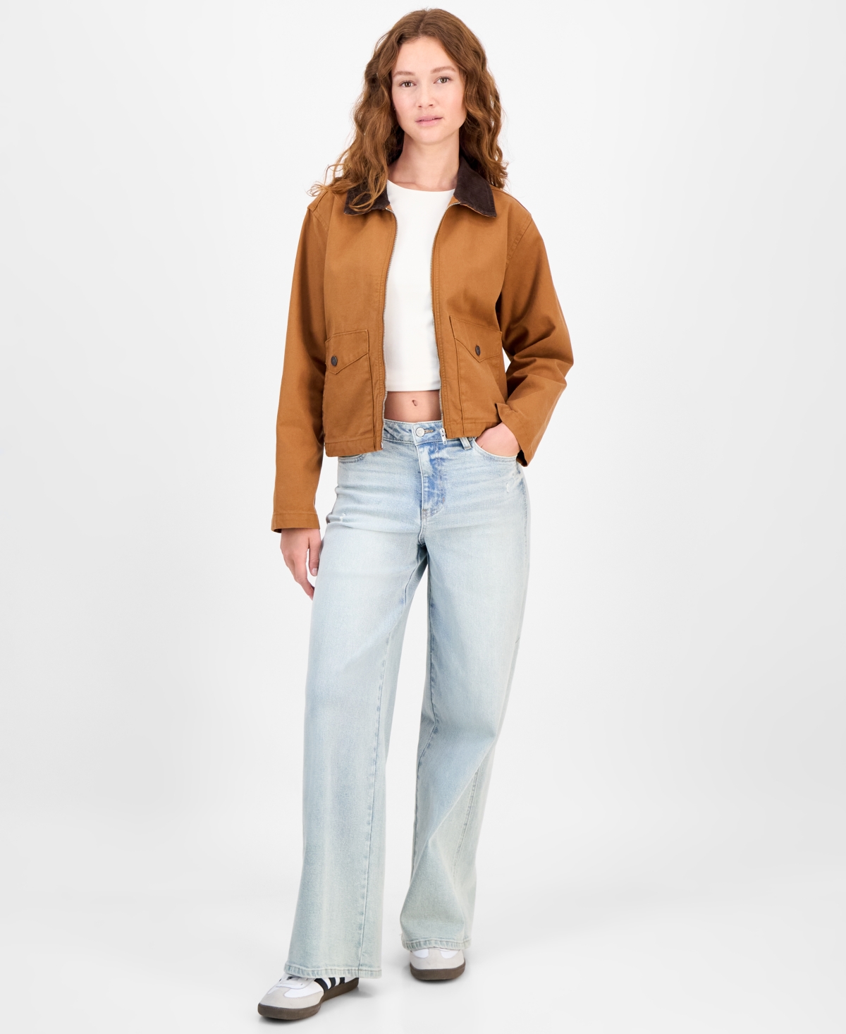 Madden Girl Juniors' Canvas Long-sleeve Barn Jacket In Brown