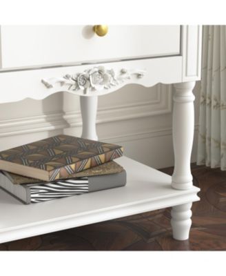 European style luxury white 2-drawer bedside table, bedroom nightstand, wooden end table