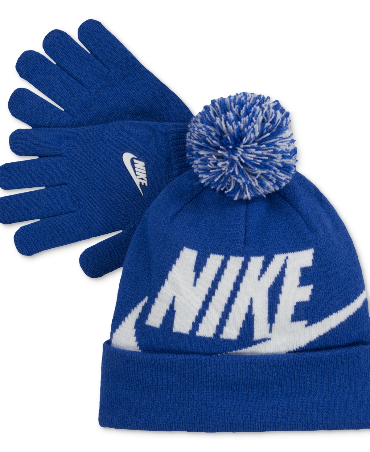 Nike Big Boys 2-piece Swoosh Beanie And Gloves Set In Blue