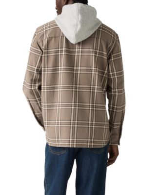 Men's Relaxed Fit Hooded Long Sleeve Button-Front Overshirt