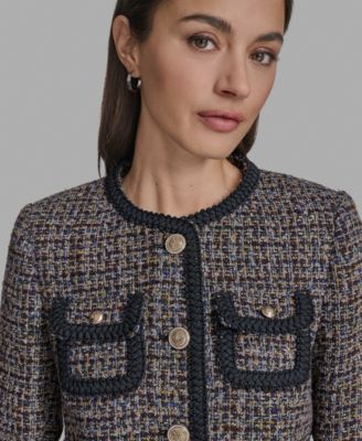 Women's Braided-Trim Tweed Collarless Jacket 