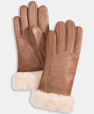 Sheepskin-Cuff Leather Gloves