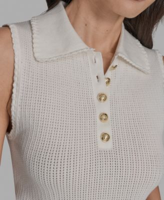 Women's Cotton Collared Sleeveless Knit Top