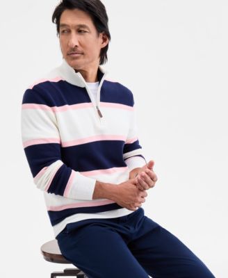 Club Room - Men's Finley Stripe Cotton Piqu&eacute; Half-Zip Sweater
