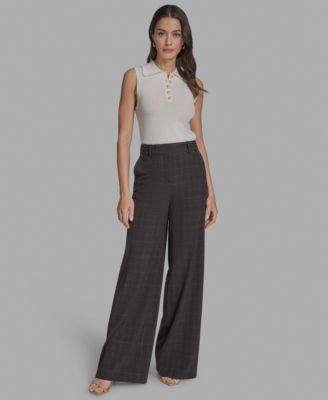 BCBG - Women's Plaid Wide-Leg Trousers