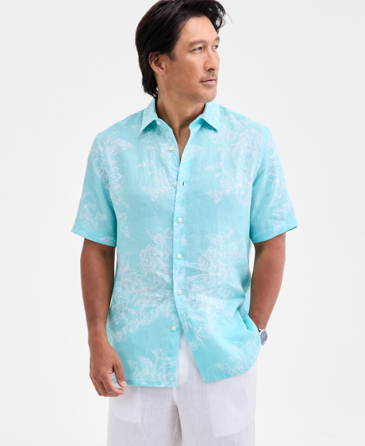 Мужская льняная рубашка Casa обычного покроя с цветочным рисунком на пуговицах, эксклюзивная модель Macy's
