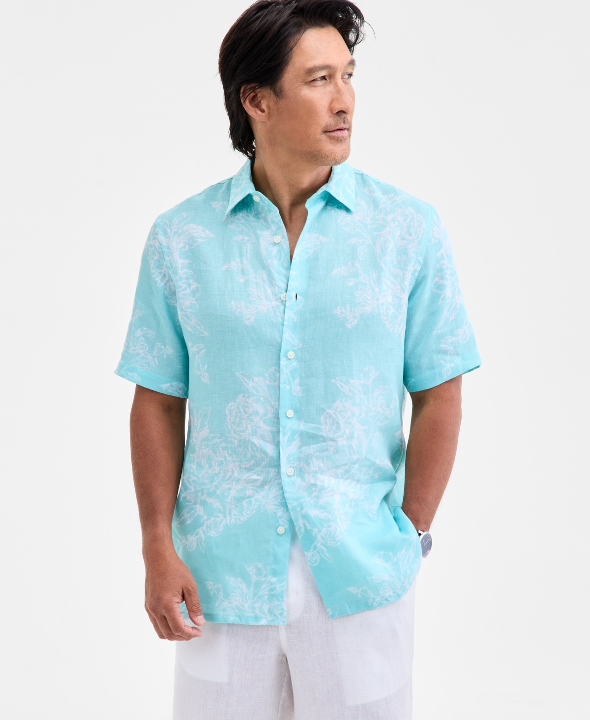 Club Room Men's Casa Regular-Fit Floral Button-Down Linen Shirt, Macy's Exclusive