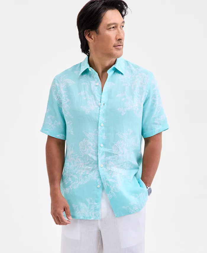 Men's Casa Regular-Fit Floral Button-Down Linen Shirt