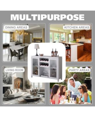 Neiman Buffet Sideboard Wood Wine Rack Cabinet Table with 2 Wine Shelf to Hold 8 Bottles