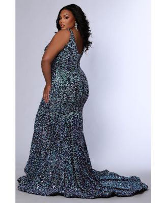Women's V-Neck Mermaid Velvet Evening Gown