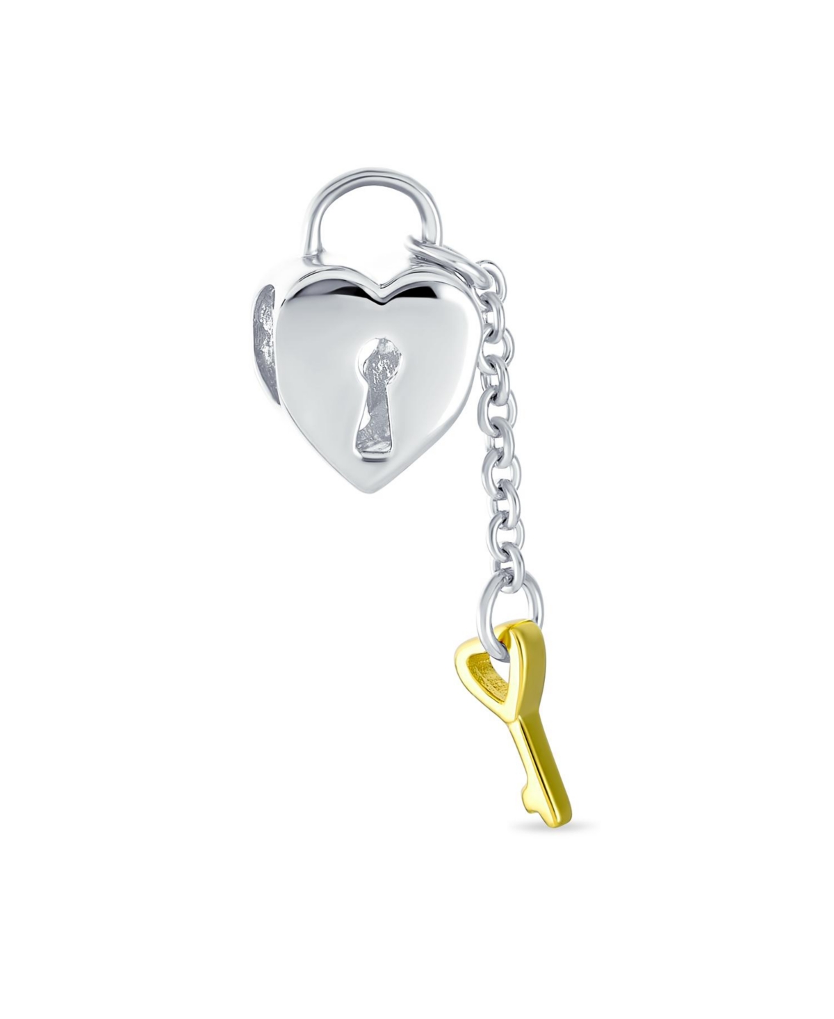 Two Tone Heart Lock & Key Charm Bead Gold Plated Sterling Silver Fits European Bracelet - Two-tone