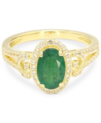 Macy's - Emerald (1-1/4 ct. t.w.) & White Sapphire (1/3 ct. t.w.) Oval Halo Ring in 14k Gold-Plated Sterling Silver