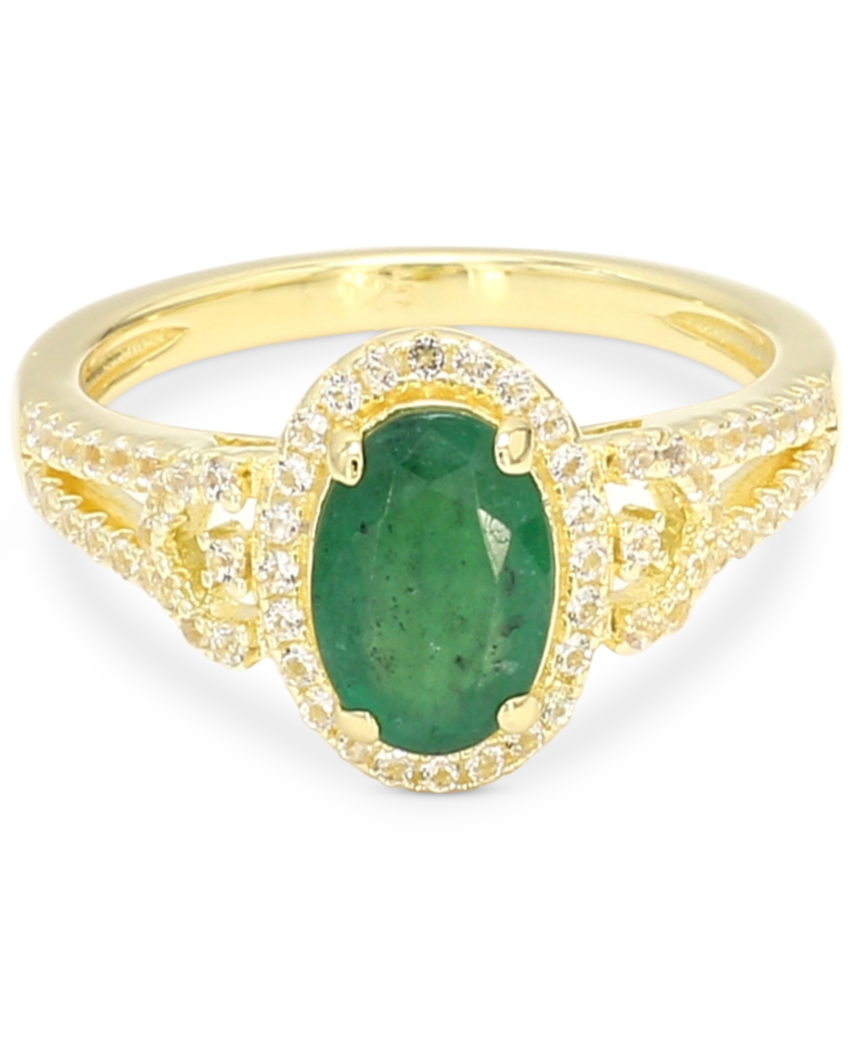 Macy's Emerald (1-1/4 Ct. T.w.) & White Sapphire (1/3 Ct. T.w.) Oval Halo Ring In 14k Gold-plated Sterling  In Green