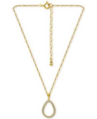 Cubic Zirconia Open Teardrop Pendant Necklace, 16" + 2" extender