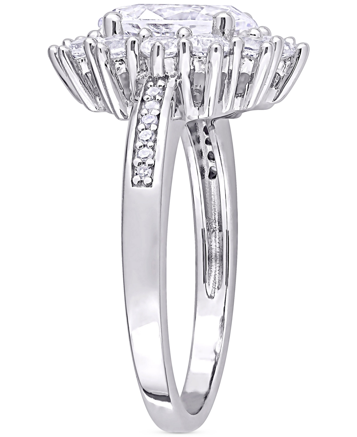 Macy's Gemstone & Diamond Accent Halo Ring In Sterling Silver In Silver