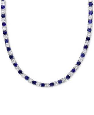 Macy's - Lab Created Blue Sapphire (16-5/8 ct. t.w.) & Lab Created White Sapphire (16-3/4 ct. t.w.) 17" Collar Necklace in Sterling Silver