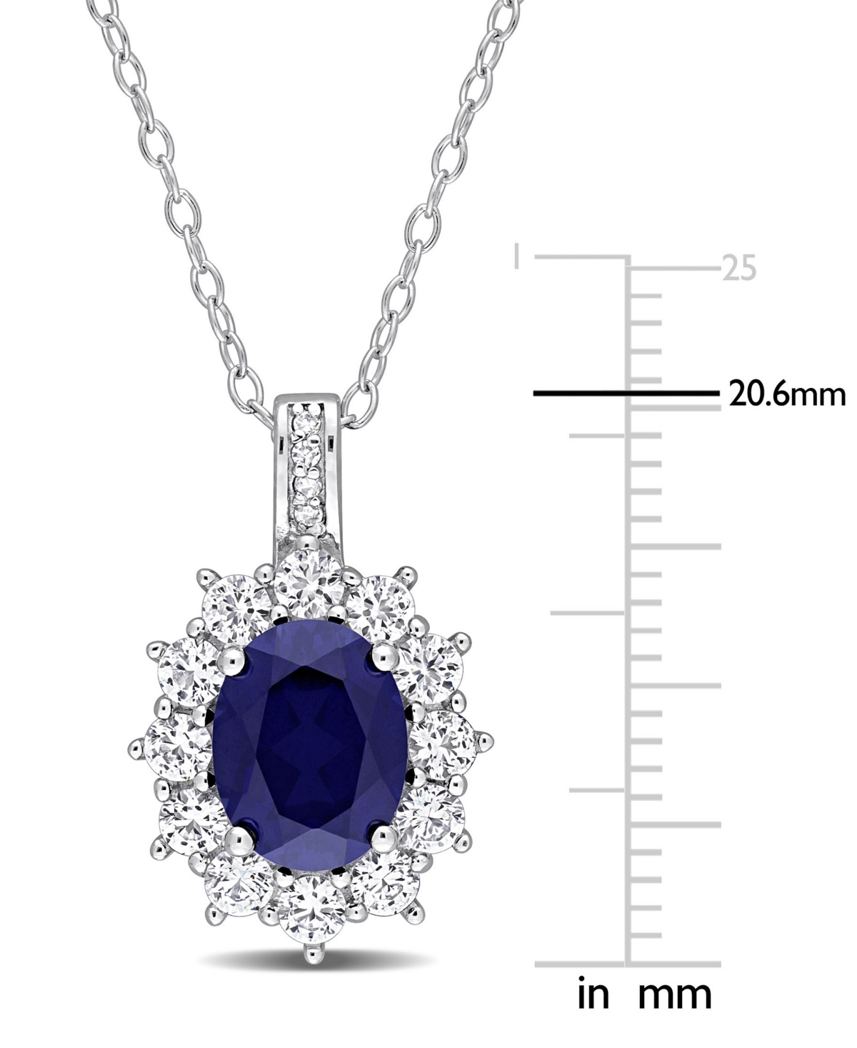 Macy's Gemstone & Diamond Accent Halo 18" Pendant Necklace In Sterling Silver In Blue