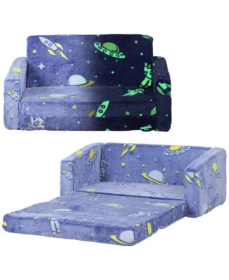 2 in 1 Kids Sofa Chair, Toddler Couch with Glow in The Dark Cosmic Patten, Washable Cover