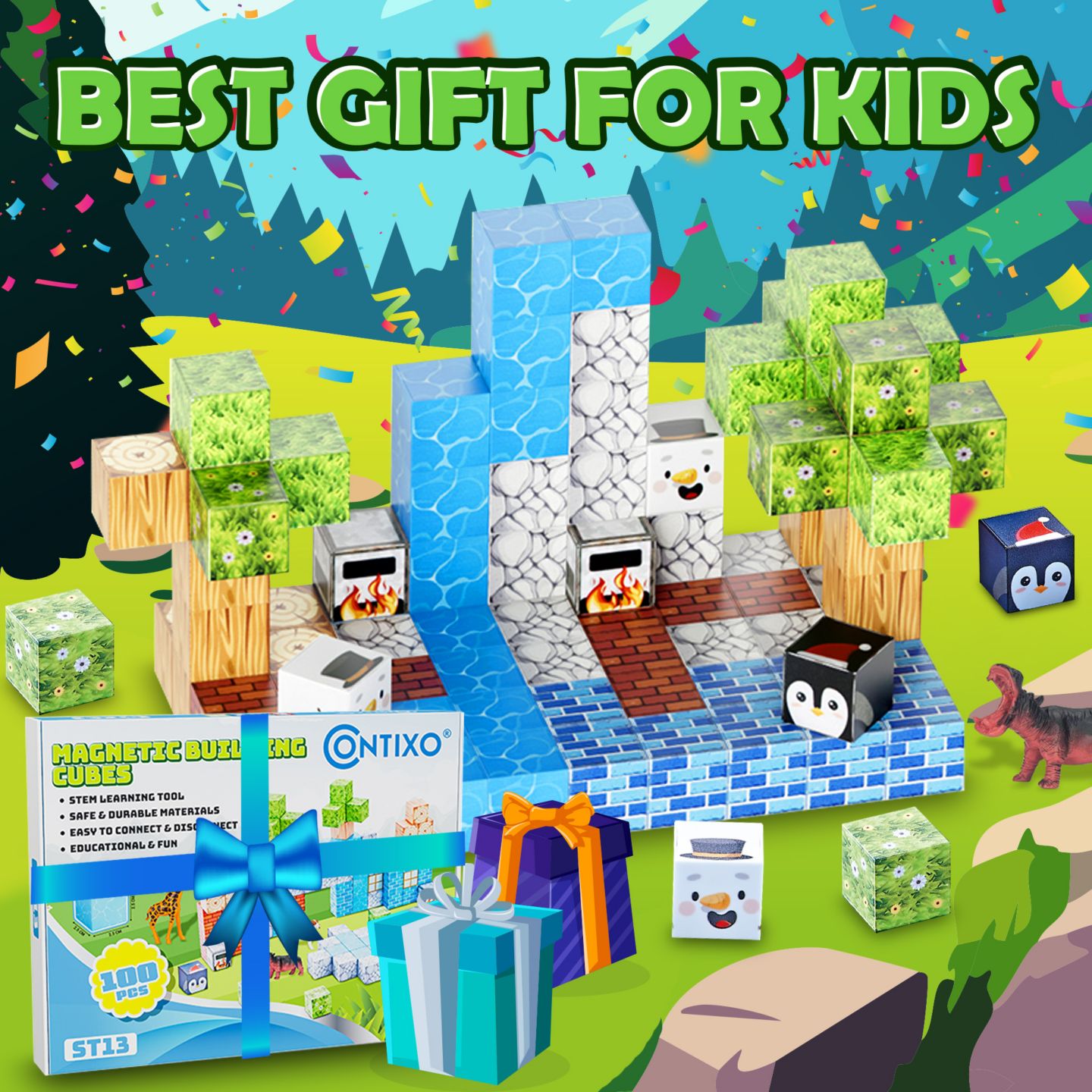 Детский конструктор Contixo Animal Magnetic Blocks 100-Piece Building Set, Ages 3-12 — фото 5