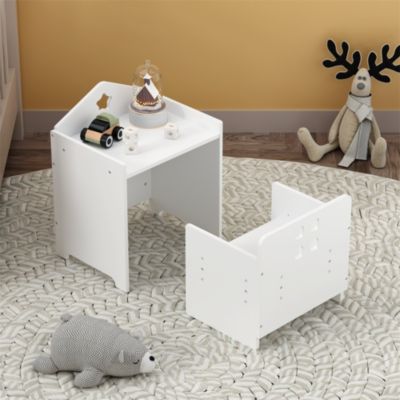 Wooden Toddler Table and Chair Set Kids Activity Table Step Stools with Blackboard & 3 Heights Adjustable