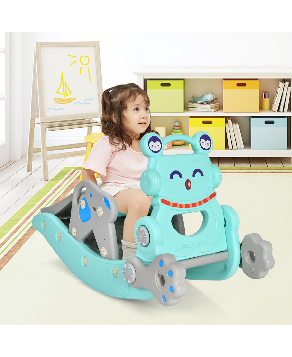 Akiudex 4-in-1 Rocking Horse and Slide Set for Kids