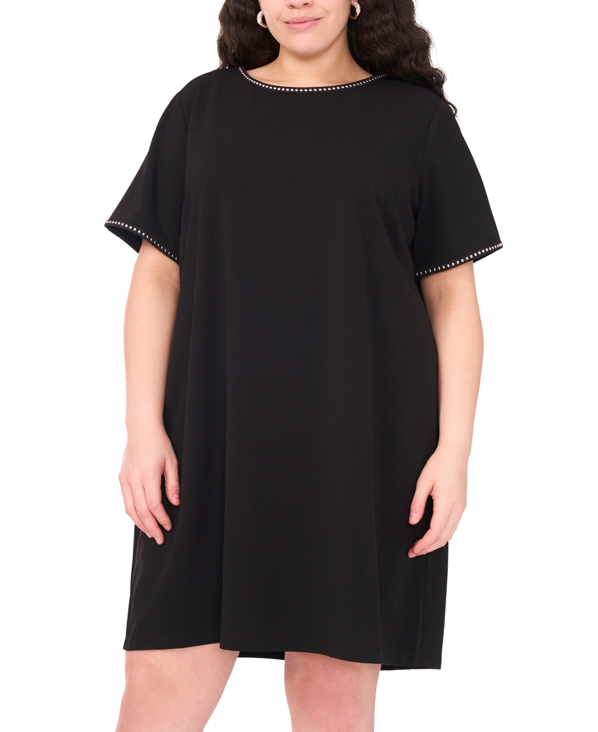 Msk Plus Size Short-sleeve Crepe Shift Dress In Black