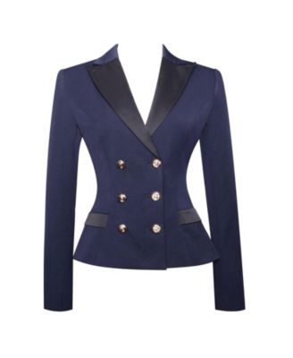 Women Nasia Navy Blue Double Breast Backless Blazer