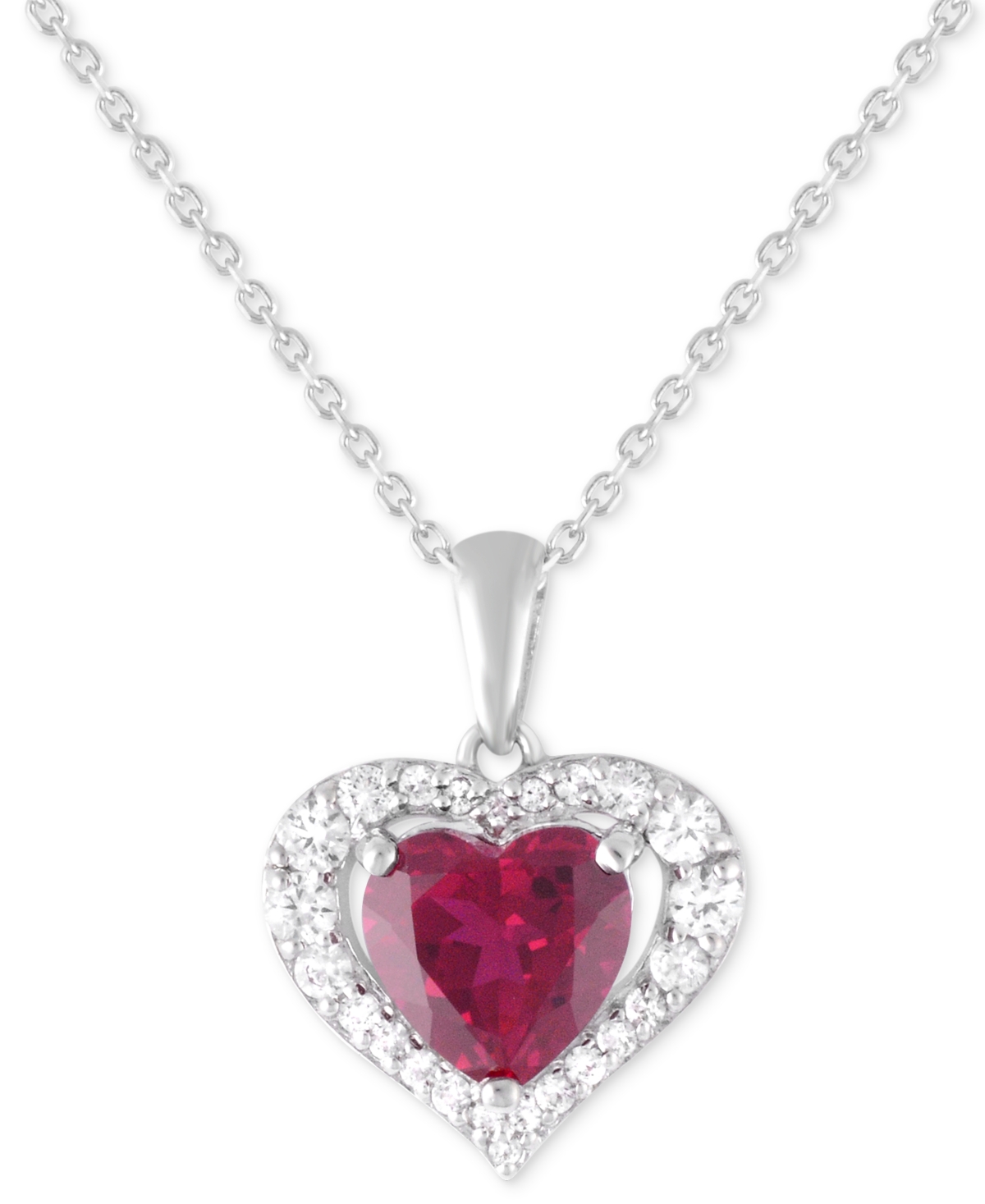 Macy's Lab Grown Ruby 1-7/8 Ct. T.w. Lab-created White Sapphire 5/8 Ct. T.w. Heart Pendant In Sterling Silv In Red