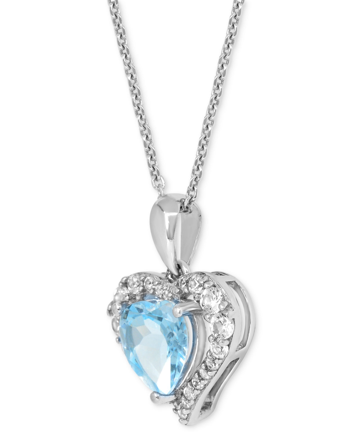 Macy's Lab Grown Ruby 1-7/8 Ct. T.w. Lab-created White Sapphire 5/8 Ct. T.w. Heart Pendant In Sterling Silv In Blue