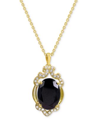 Lab Grown Opal 14x10mm Lab-created White Sapphire 1/3 ct. t.w. Oval Statement Pendant in 14K Gold-Plated Sterling Silver