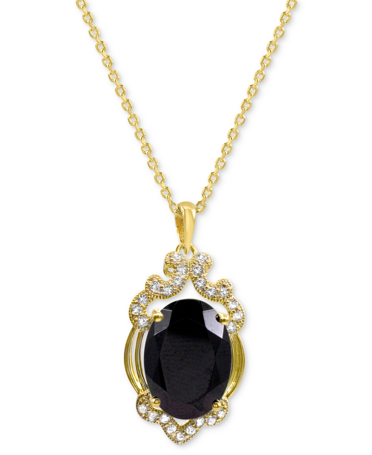 Macy's Lab Grown Opal 14x10mm Lab-created White Sapphire 1/3 Ct. T.w. Oval Statement Pendant In 14k Gold-pl In Black