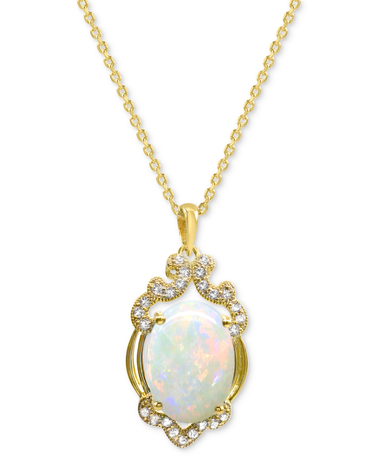 Macy's Lab Grown Opal 14x10mm Lab-created White Sapphire 1/3 Ct. T.w. Oval Statement Pendant In 14k Gold-pl In Multi