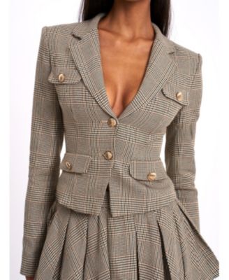 Women's Oakley Brown Plaid Preppy Style Blazer Jacket