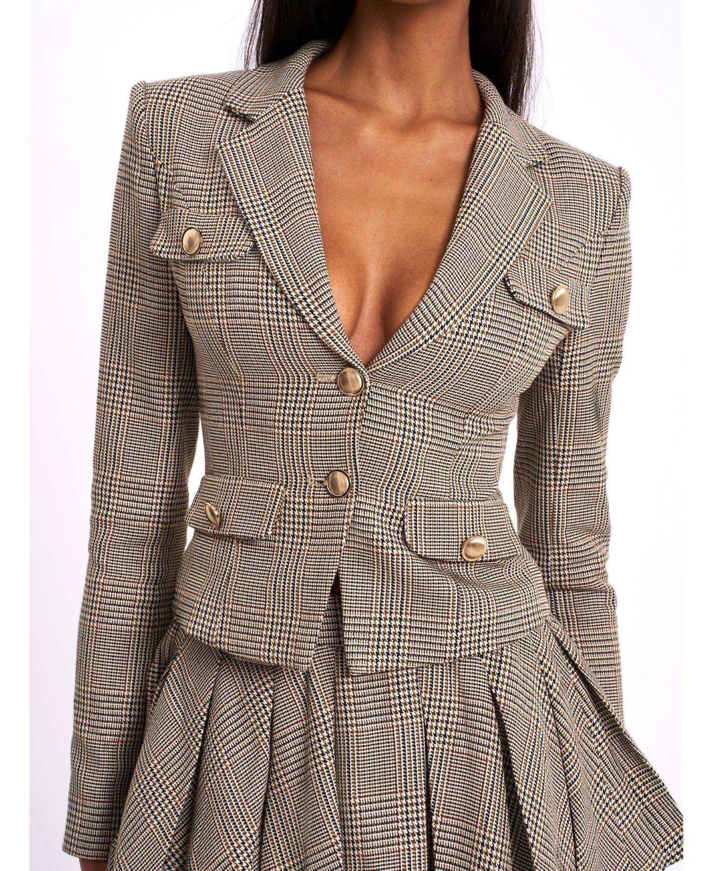 Женская куртка Miss Circle Oakley Brown Plaid Preppy Style Blazer, цвет: Коричневый — фото 3