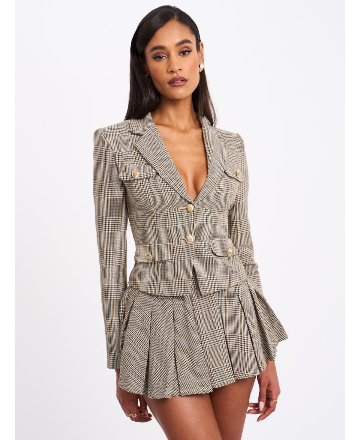 Women's Oakley Brown Plaid Preppy Style Blazer Jacket - Brown