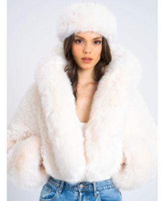 Women's Kali White Cropped Faux Fur Jacket With Hood