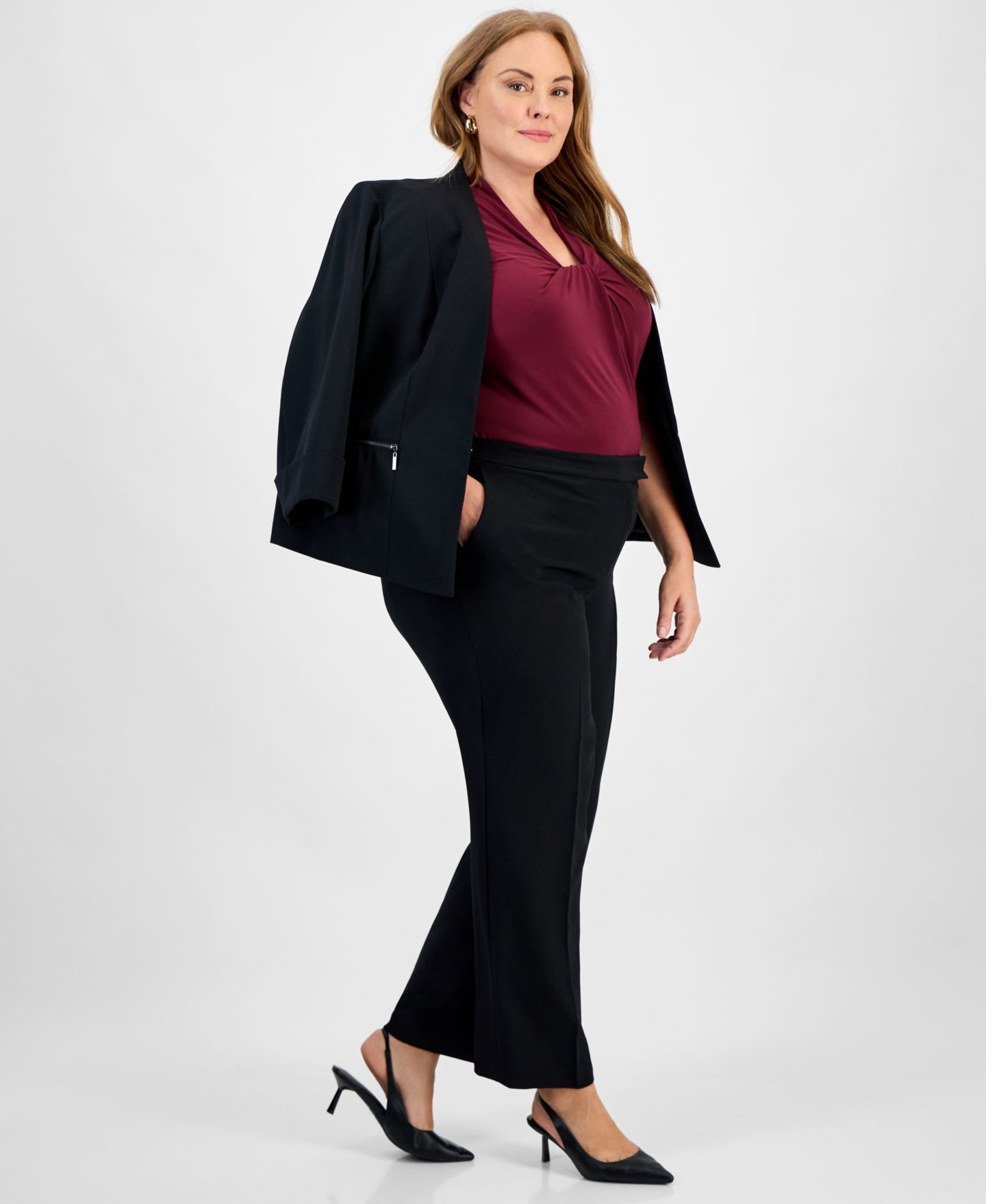 Женские брюки Kasper Plus Size Stretch Crepe Straight Leg Pant, цвет: Чёрный — фото 5