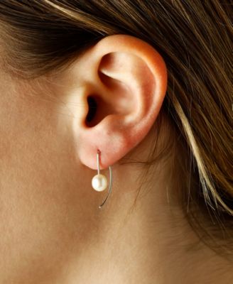 Cultured Freshwater Pearl (6mm) Threader Semi-Circle Drop Earrings in 14k Gold